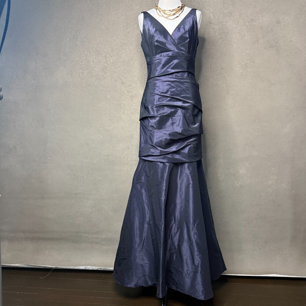 Amsale Navy Blue Taffeta Evening Gown Formal Black Tie Dress Size 6 US